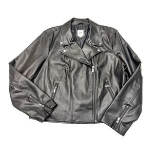 GAP Black Faux Leather Motorcycle Jacket Size XL